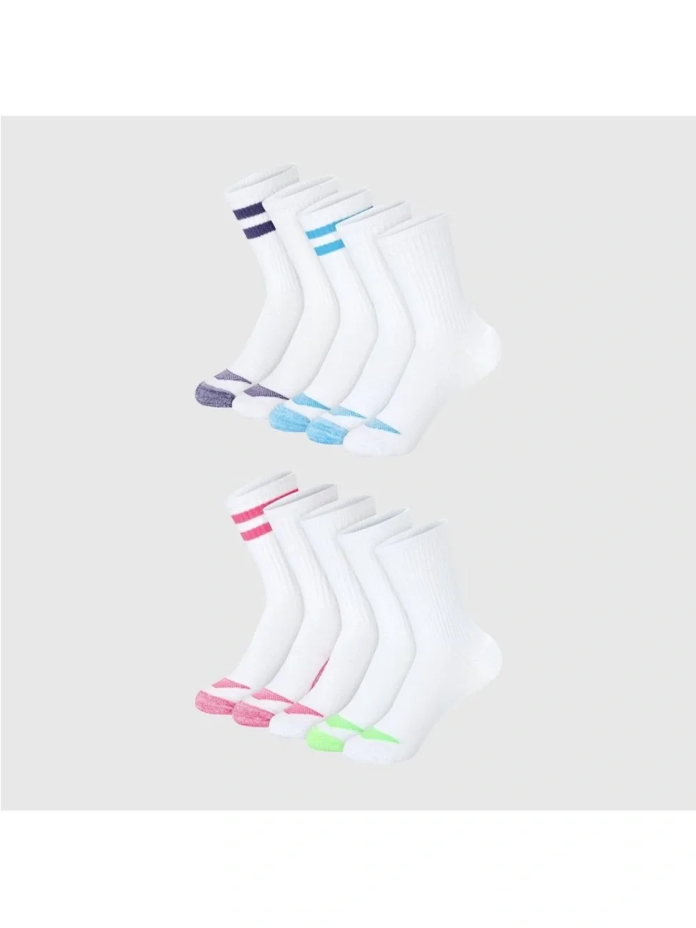Hanes Girls Crew Socks - White with Pink & Purple Stripes